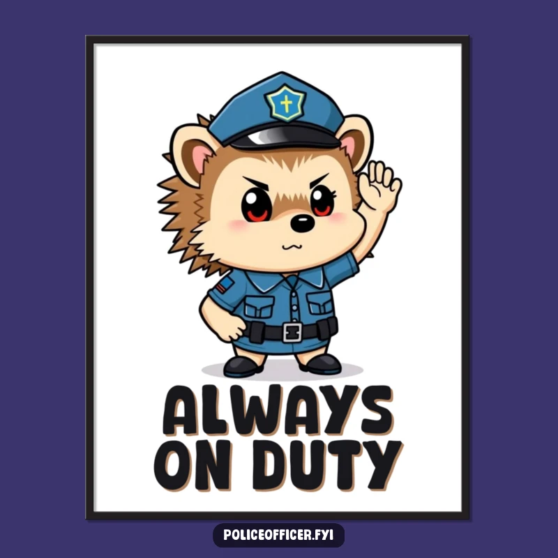 Funny Hedgehog Cop Poster: Decorate with This Determined Saluting Officer