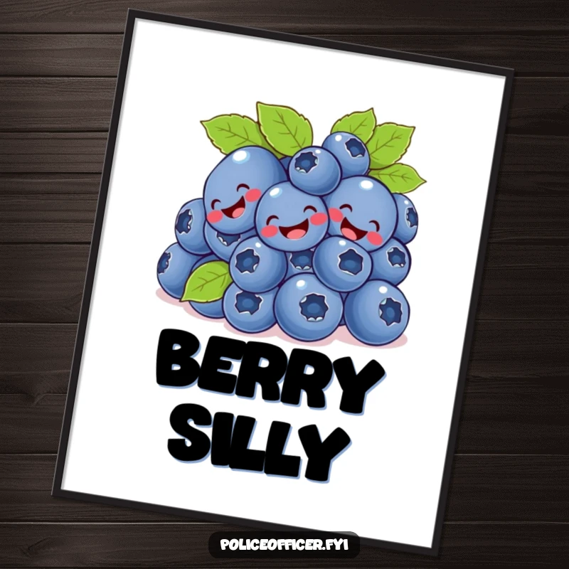 Funny bunch of blueberries giggling and tumbling across a colorful wall poster.