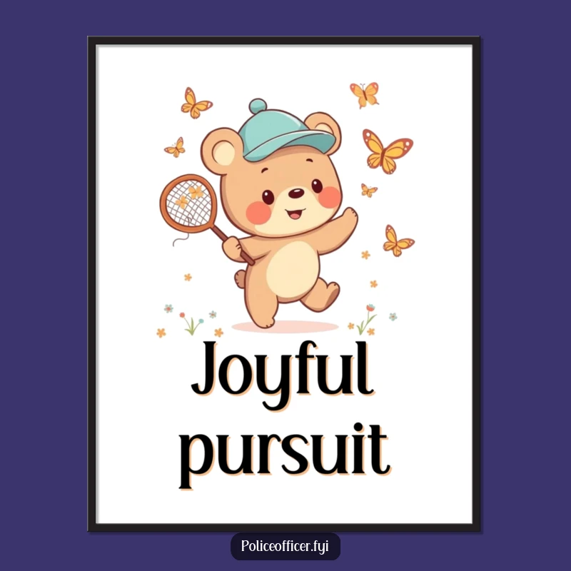 Funny Bear Cub Poster: Jaunty Cap Hunter Art for a Cheerful, Humorous Wall