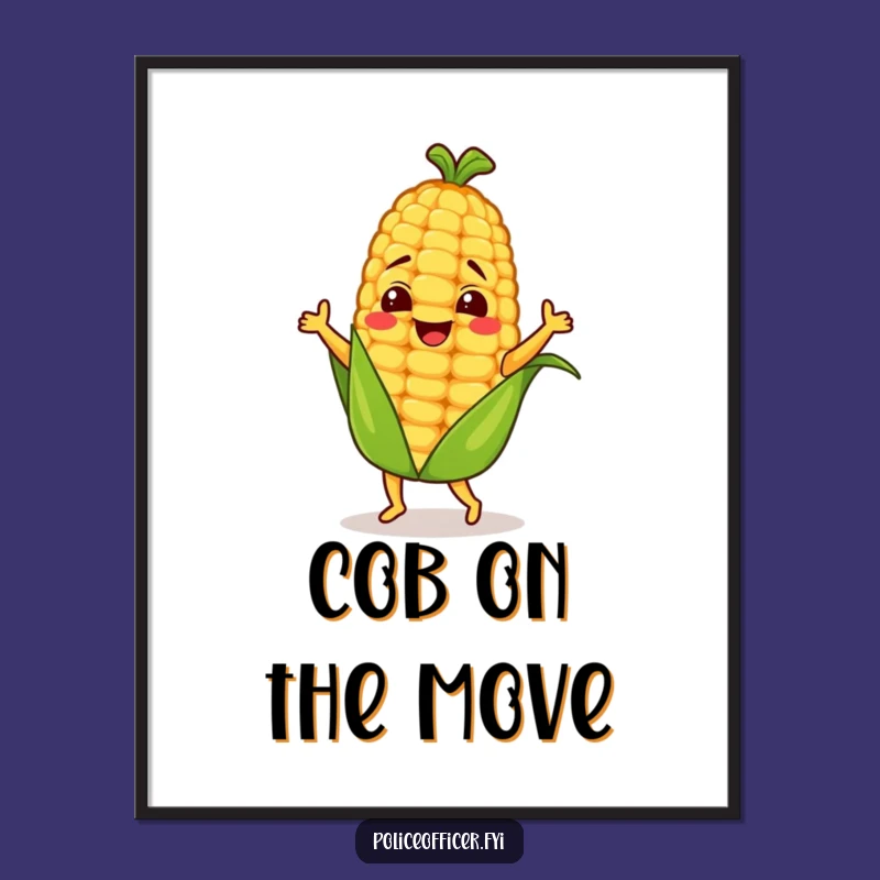 Funny Dancing Corn Cob Poster - Bring Cartoon Corn Cob Fun to Your Walls