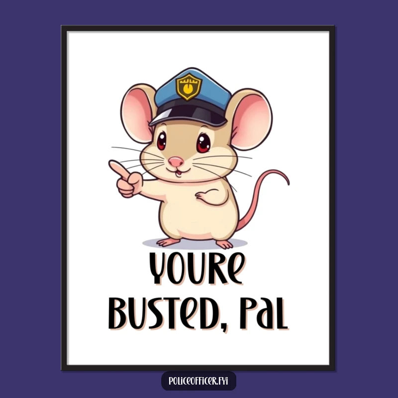 Funny Mouse Cop Poster: Determined Finger Points to Fun Art Gift
