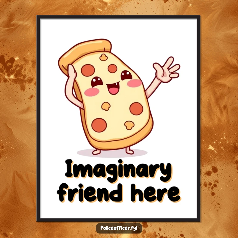 Funny pizza poster depicting a smiling pizza slice performing a cheerful high-five, adding a fun element.