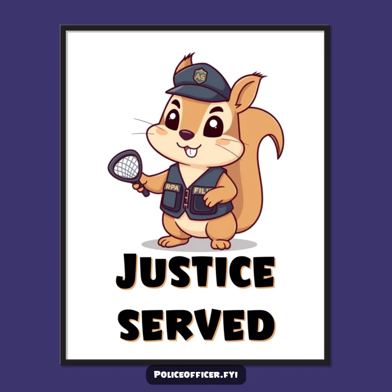 Funny Squirrel Police Poster - Determined Art for a Humorous Wall