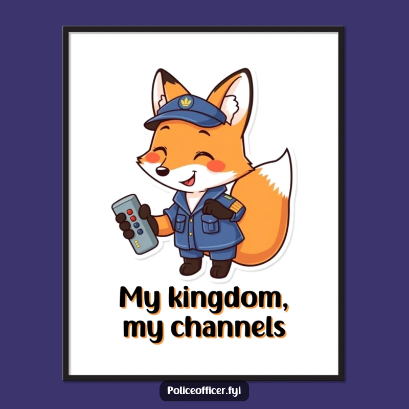 Funny Fox Remote Control Art Poster - Humorous Uniformed Fox Print, Perfect Wall Art Gift
