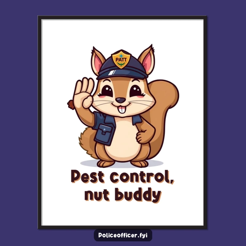 Funny Squirrel Officer Poster: Acorn Salute Art, Perfect Funny Gift Decor