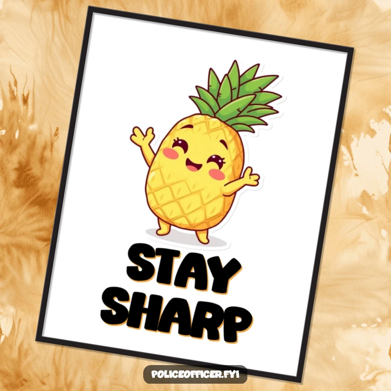 Funny pineapple character striking a confident and playful pose on a colorful wall poster.