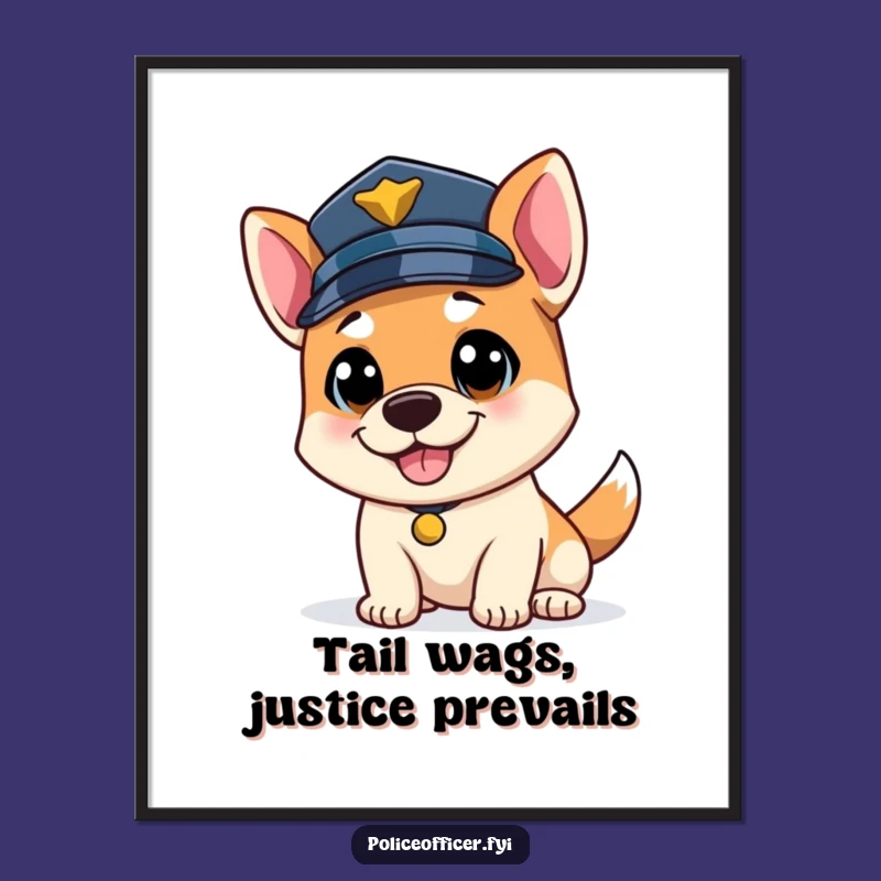 Funny Bouncy Dog Officer Poster: Wagging Tail Cop Art Gift