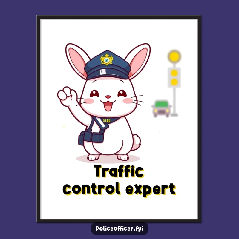 Funny Bunny Poster: Whimsical Police Bunny Traffic Director Art, Great Gift