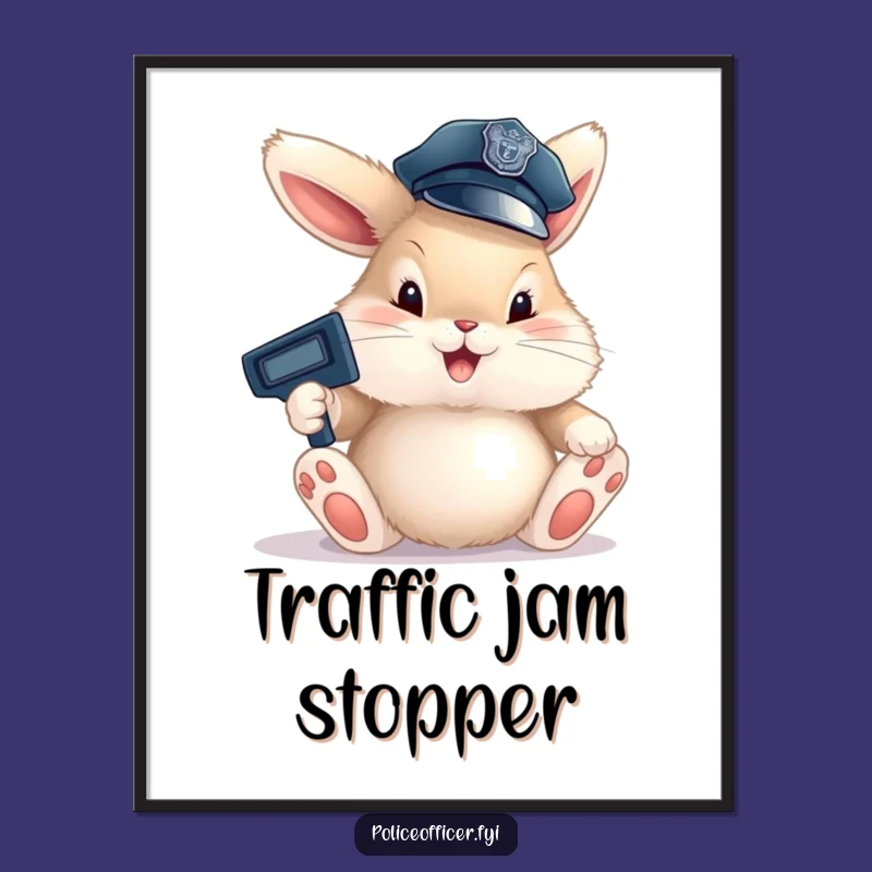 Funny Bunny Cop Poster: Adorable Traffic Director Art for a Whimsical Wall