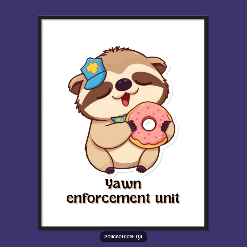 Funny Sloth Police Poster: Sleepy Donut Cop Art, a Relaxing Funny Gift for Any Room!