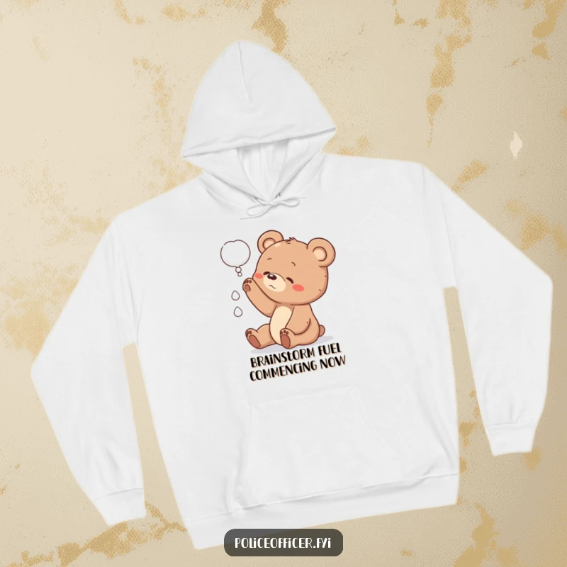 Funny bear cub hoodie featuring a cub reaching for a thought bubble, exuding warmth, curiosity, and a playful spirit.