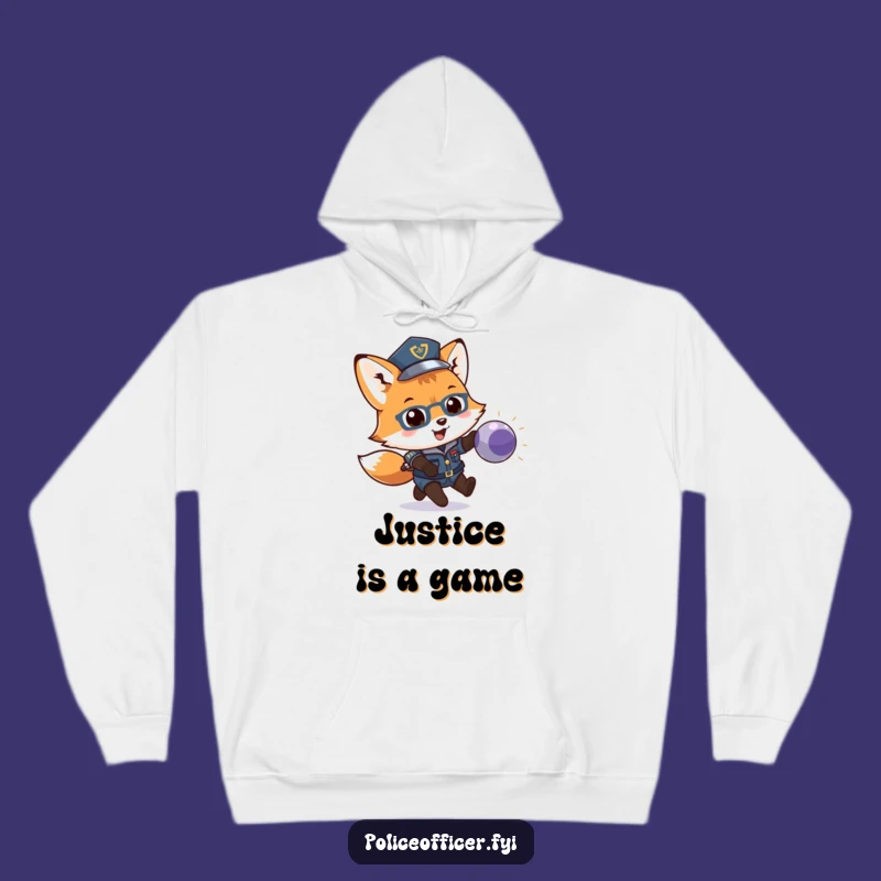 Funny Fox Cop Hoodie: Cozy Police Playfulness, Cub Chasing Ball, Best Gift