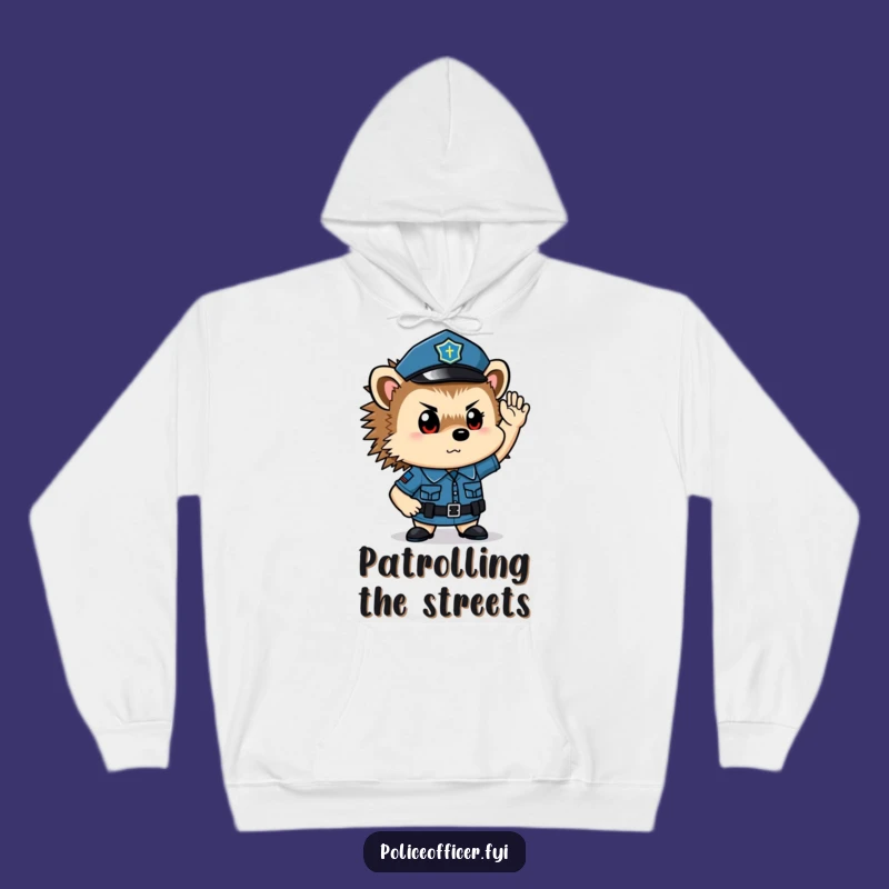 Funny Hedgehog Cop Hoodie: Stay Warm with This Determined Saluting Officer