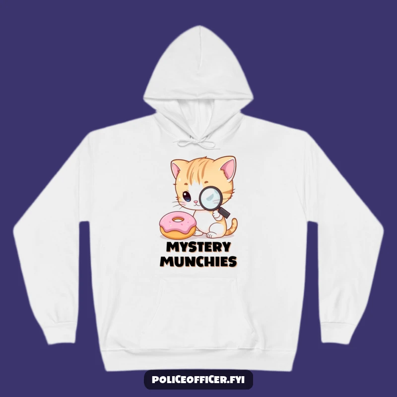 Funny Kitten Detective Hoodie: Cozy, Curious Cat Investigating Donut for Humorous Warmth
