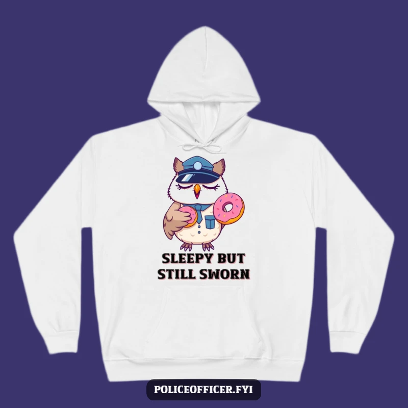 Funny Sleepy Owl Officer Hoodie: Cozy Yawning Cop Donut Gift