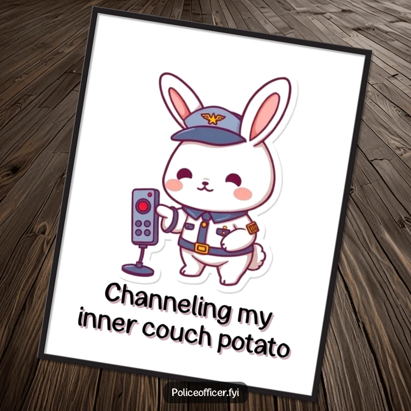 Funny Free Printable Wall Art: Playful rabbit character in uniform pressing a remote button, exuding cheerful energy and quirky charm for your walls.