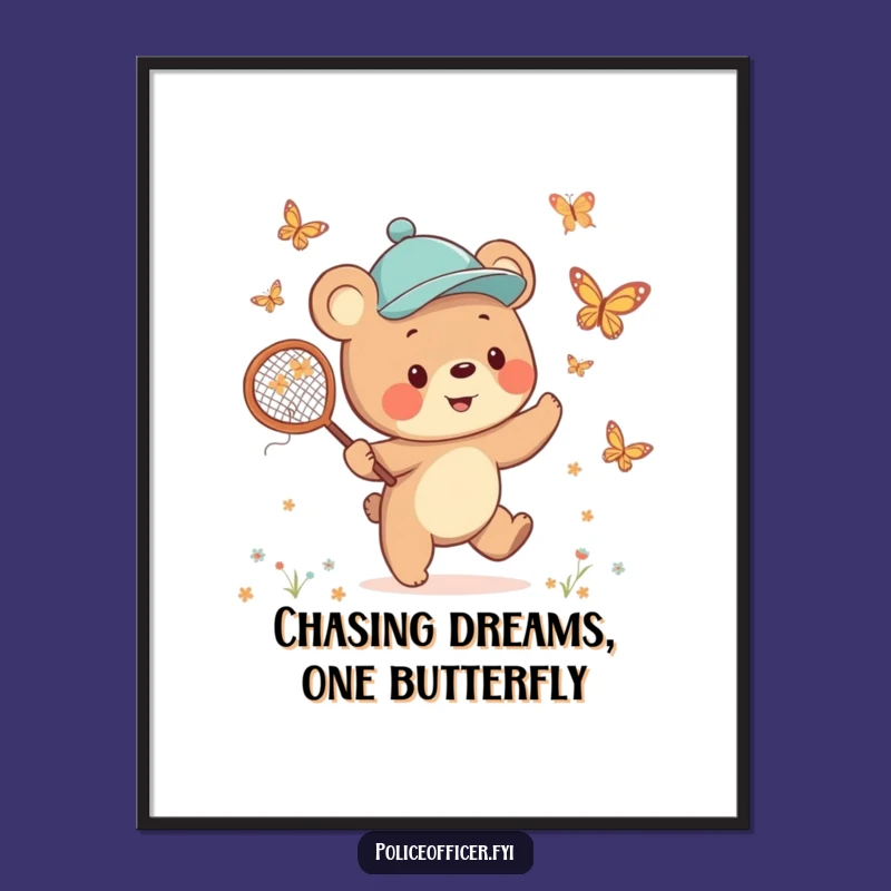 Free Printable Wall Art: Bear Cub Butterfly Chase Humor Decor