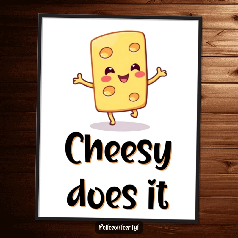 Funny Free Printable Wall Art: A smiling slice of cheese caught mid-hop, radiating pure joy, a downloadable piece of art.