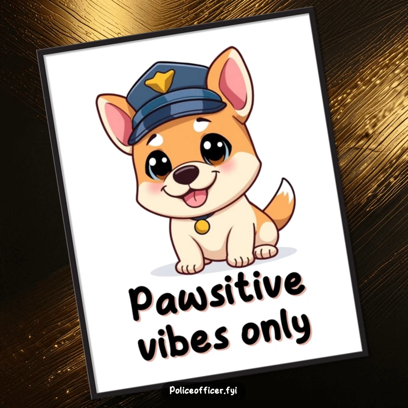 Funny Free Printable Wall Art: Bouncy dog police officer with a wagging tail, wearing a police cap.