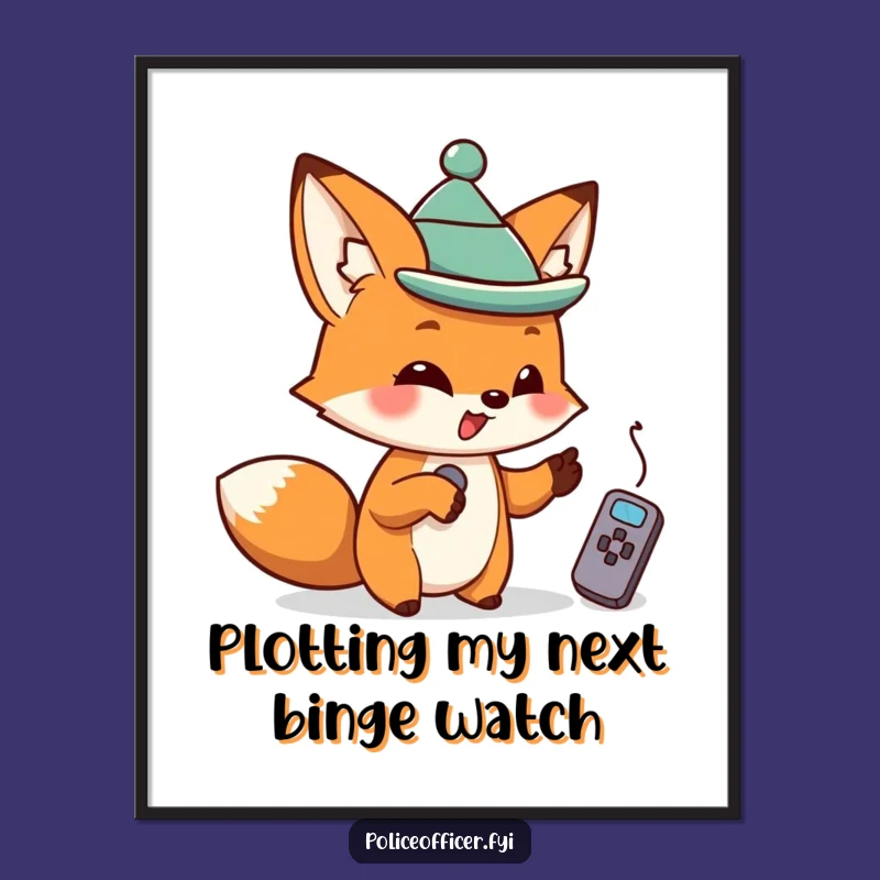 Free Printable Wall Art: Mischievous Fox Points Remote - Funny Downloadable Decor