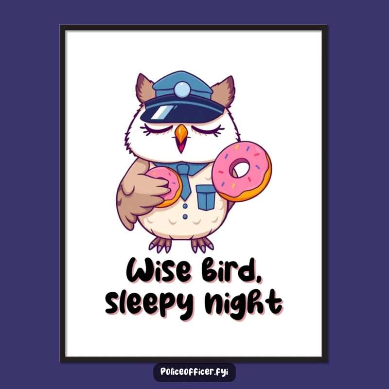 Free Printable Wall Art: Sleepy Owl Cop Yawning, Funny Office Decor Downloadable
