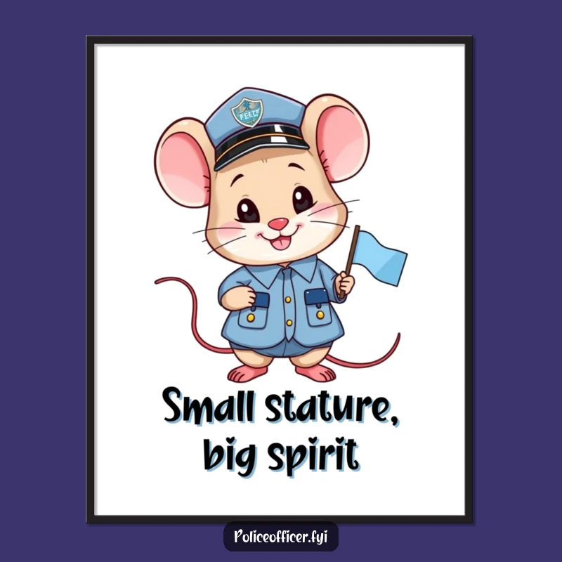 Free Printable Wall Art: Smiling Mouse Cop Flag, Cute Office Decor Downloadable