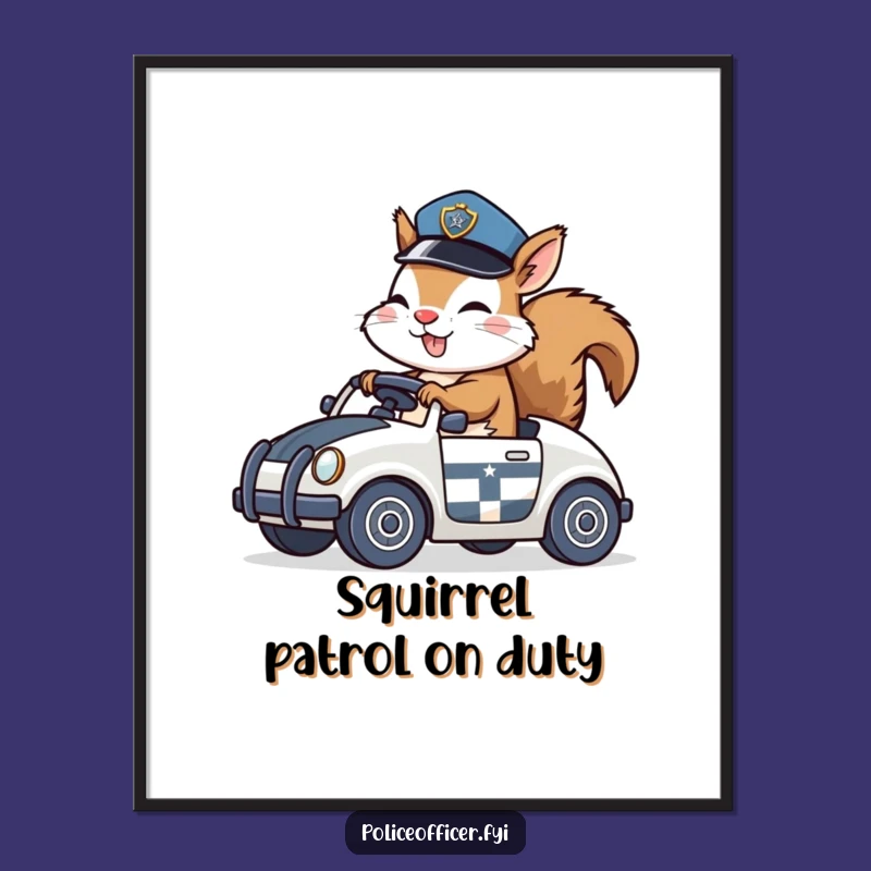Funny Free Printable Squirrel Policeman Wall Art - Whimsical Downloadable Decor on Patrol