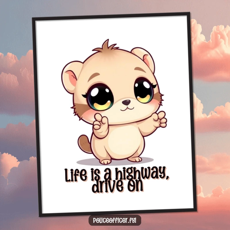 Funny Free Printable Wall Art: A small creature with enormous eyes intensely directing unseen traffic with its paws.