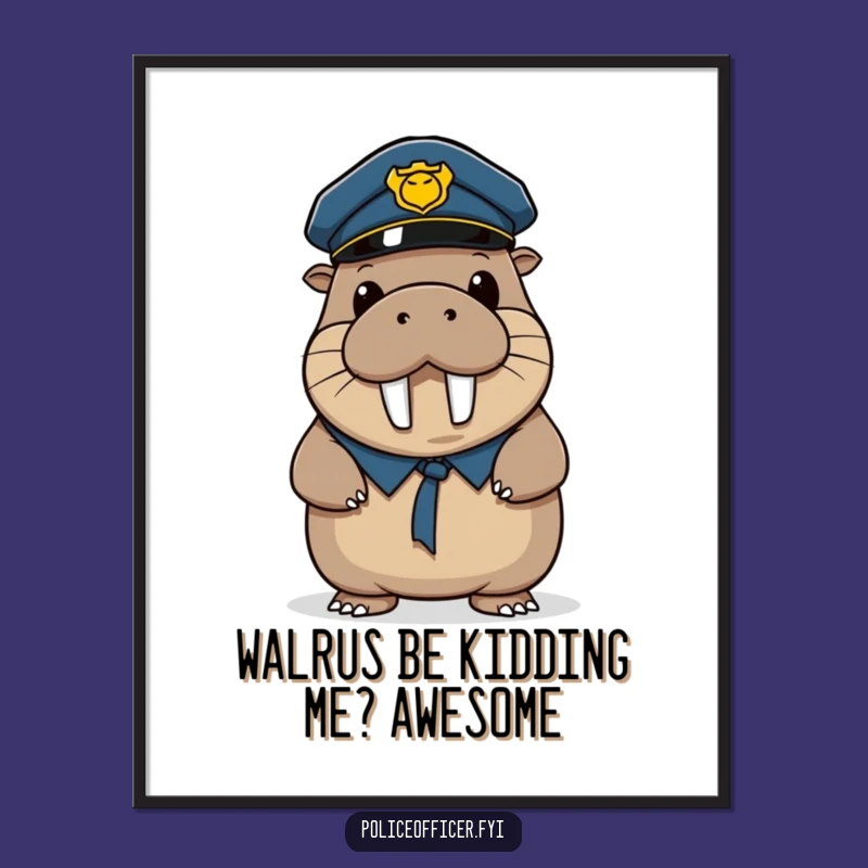 Funny Free Printable Walrus Cop Wall Art - Downloadable Humorous Decor Gift!