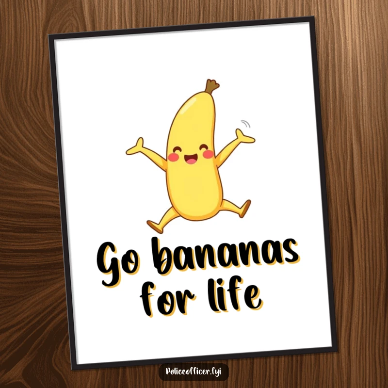 Funny Free Printable Wall Art: A happy banana with legs splitting apart in pure joy, a downloadable piece of art.