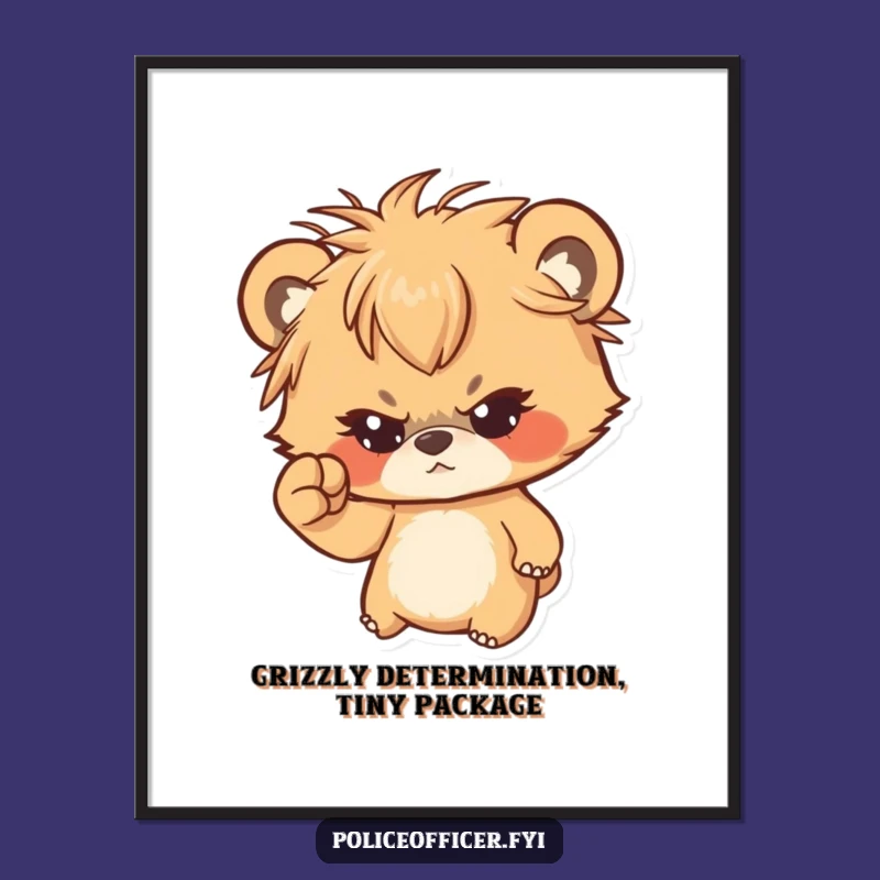 Free Printable Wall Art: Determined Bear Cub Determinedly Shaking Fist - Funny Decor