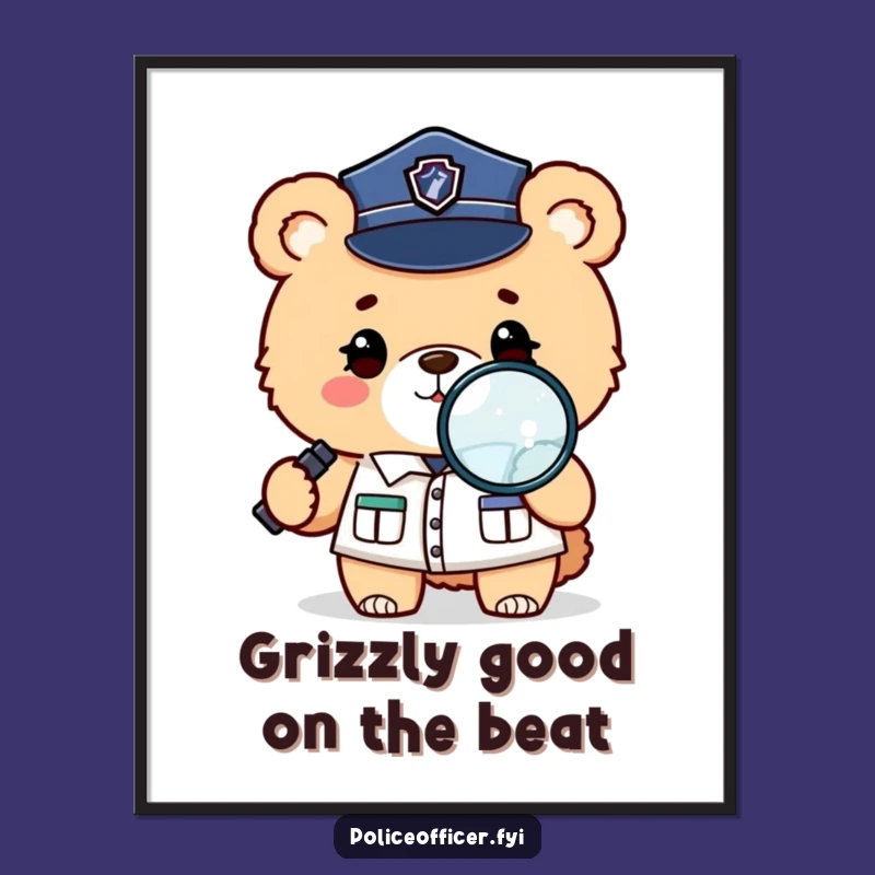 Free Printable Wall Art: Winking Bear Detective Investigating Smiles, Funny Downloadable Poster for Your Space