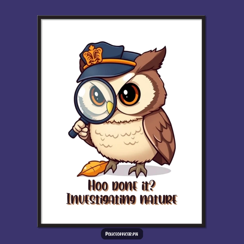 Free Printable Wall Art: Owl Cop Investigates Nature Funny Downloadable Decor