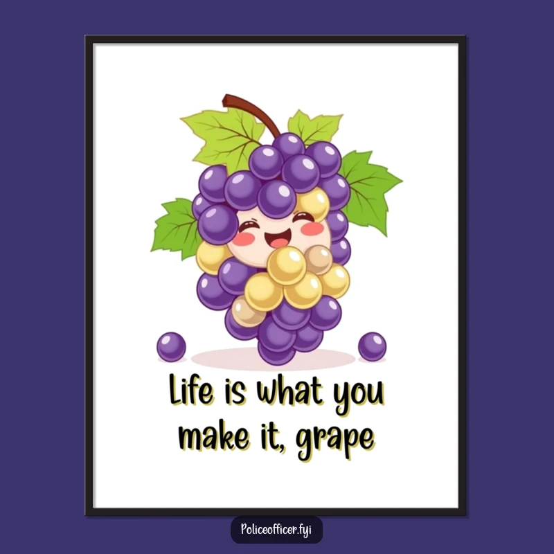 Funny Free Printable Wall Art: Smiling Grapes Happily Bouncing for Joyful Decor