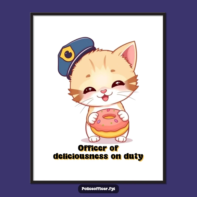 Free Printable Wall Art: Giggling Cop Kitten Donut Art - Hilarious Downloadable Decor Gift