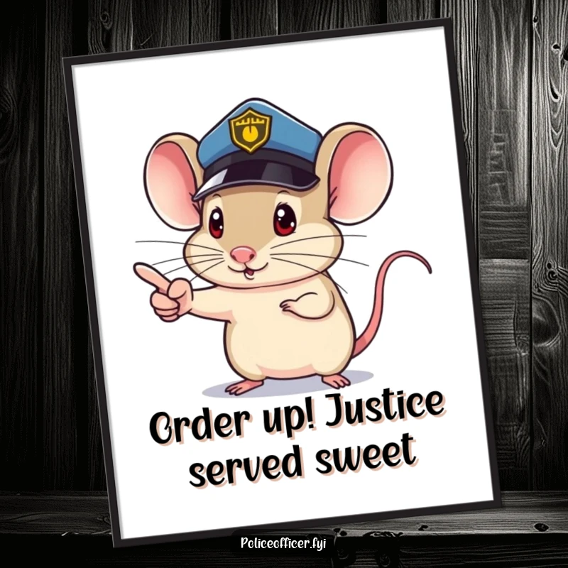 Funny Free Printable Wall Art: A small mouse in a police hat pointing determinedly adds a humorous, authoritative statement to any wall, great for DIY.