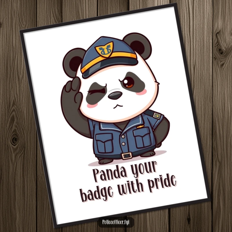 Funny Free Printable Wall Art: A determined panda in a police uniform salutes with a confident wink, bringing playful authority to decor.