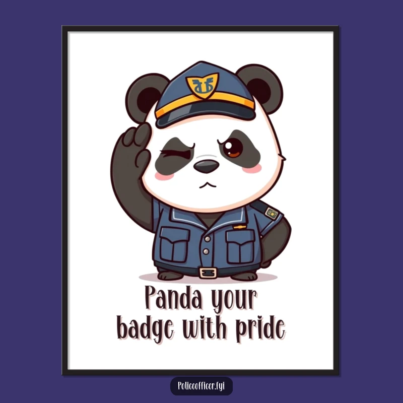Free Printable Wall Art: Panda Cop Salute Wink Art - Hilarious Downloadable Decor Gift