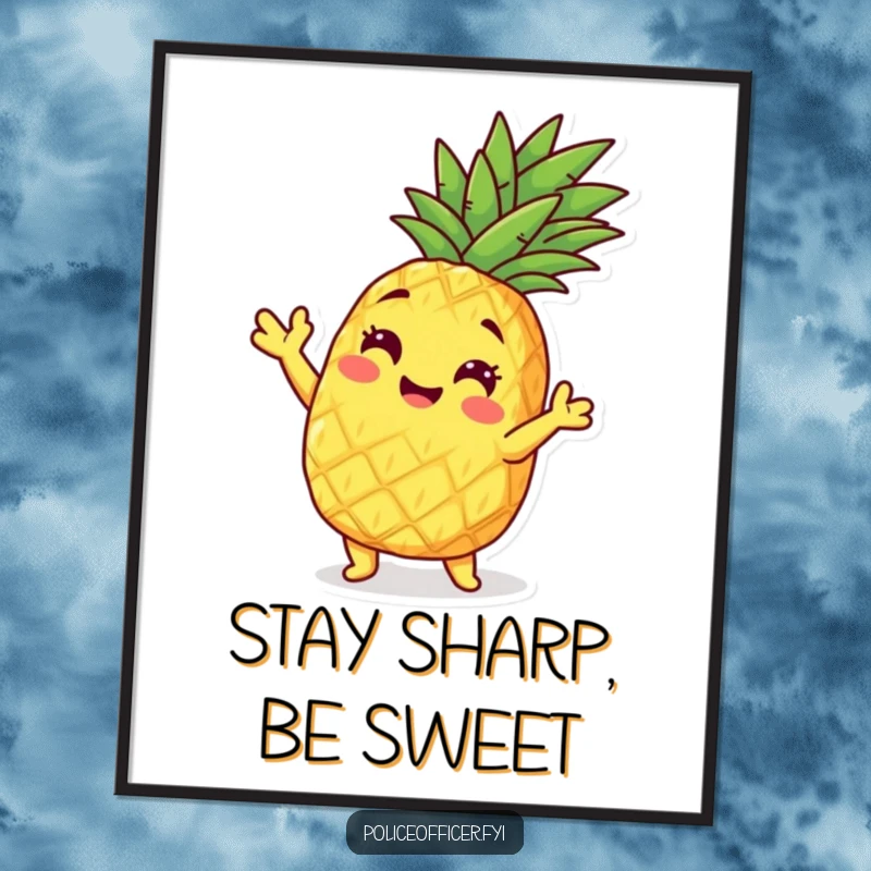Tropical Free Printable Wall Art: A cheerful pineapple character striking a fun, playful pose, radiating good vibes.