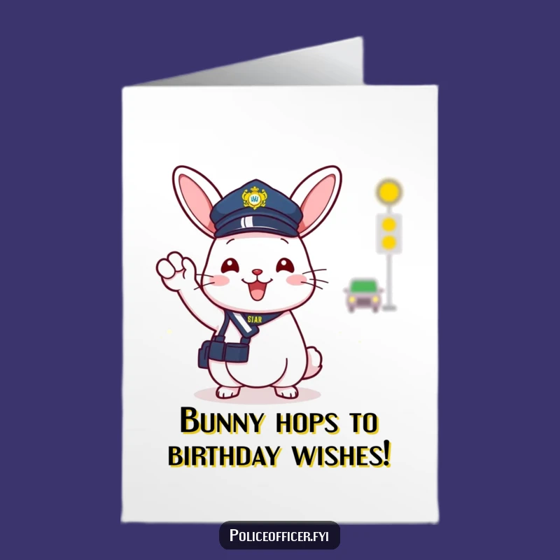 Free Printable Birthday Card: Cheerful Bunny Cop Directing Fun, Perfect Funny Downloadable Gift