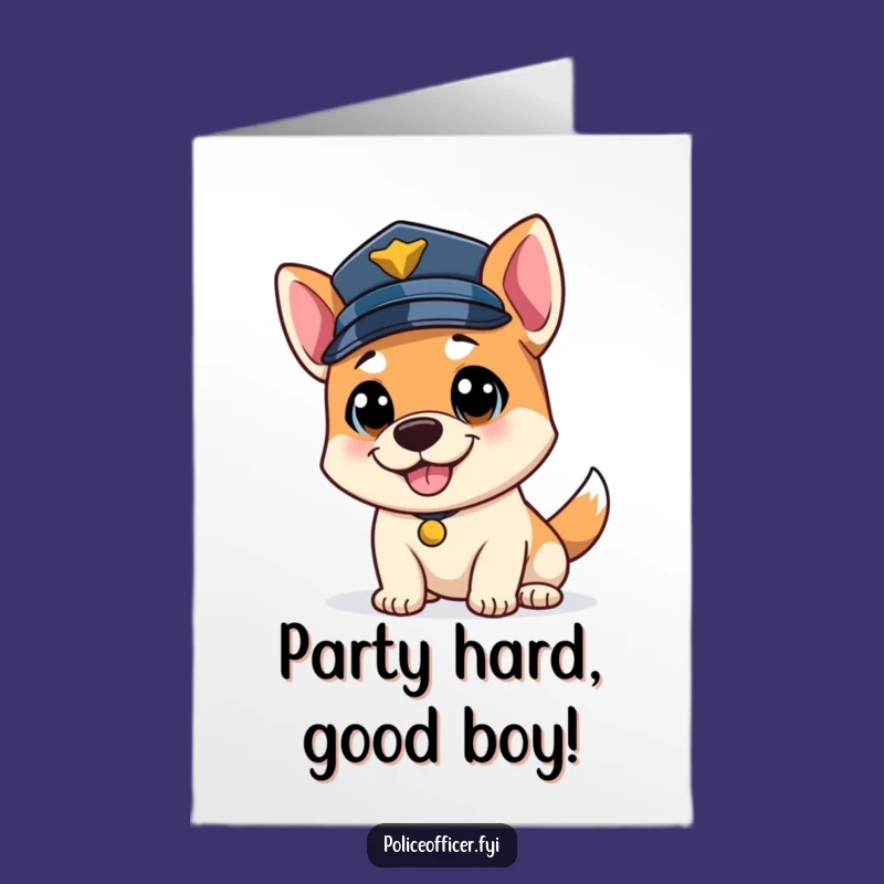 Free Printable Funny Birthday Card: Bouncy Dog Cop Wagging Tail Greeting