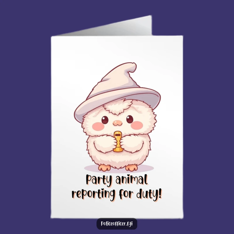 Free Printable Funny Birthday Card: Fluffy Creature Whistle Blows Fun - Downloadable Gift!