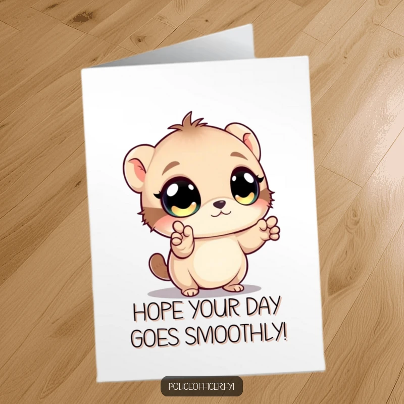 Funny Free Printable Birthday Card: Small creature with big eyes expertly directs imaginary traffic with paw gestures.