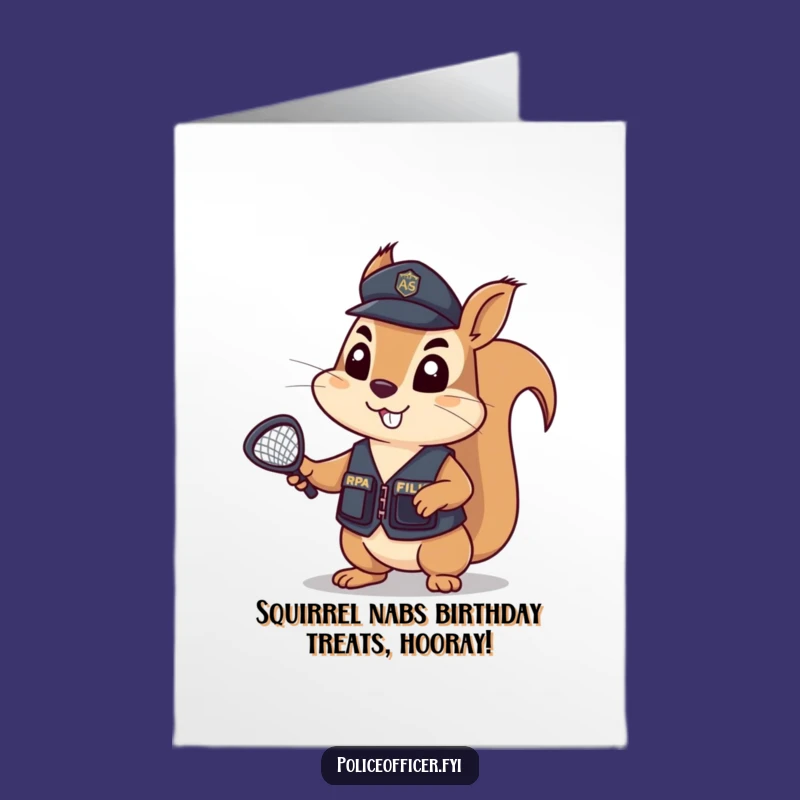 Free Printable Funny Squirrel Birthday Card: Cops and Cake, Hilarious Celebration