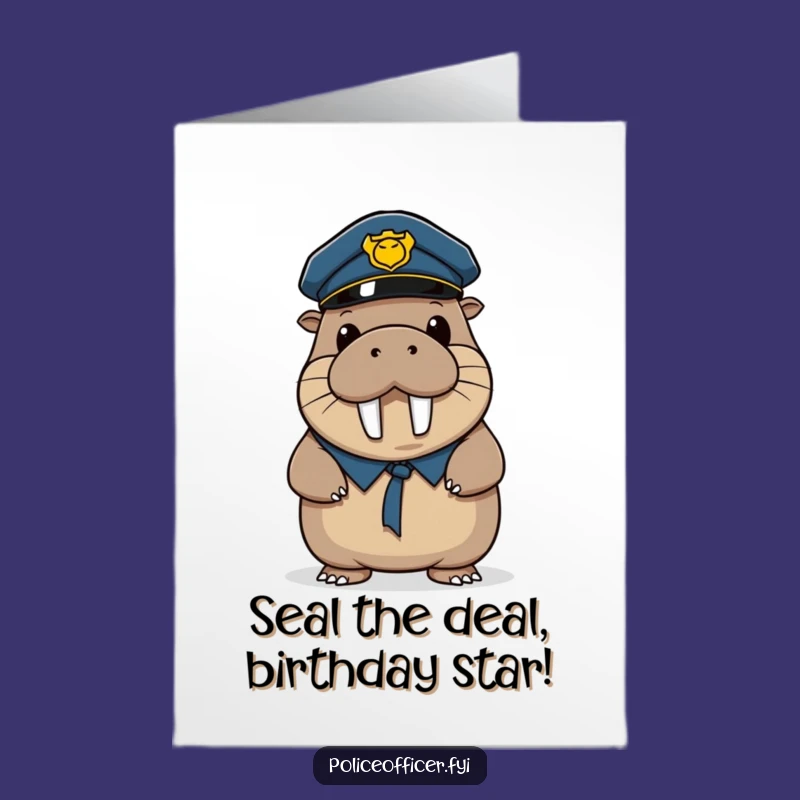 Free Printable Funny Walrus Cop Birthday Card - Downloadable DIY Gift for Laughs