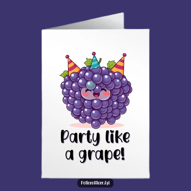 Free Printable Grape Birthday Card: Smiling Grapes, Party Hats, Funny Downloadable Greeting