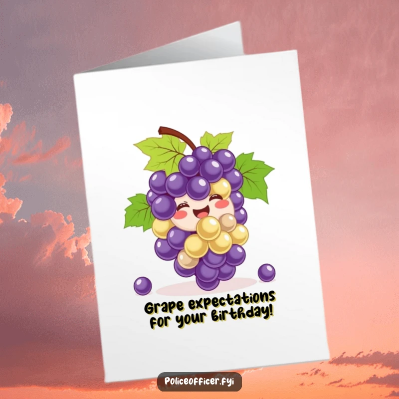 Funny Free Printable Birthday Card: A bunch of smiling grapes happily bouncing with excitement for a birthday wish.