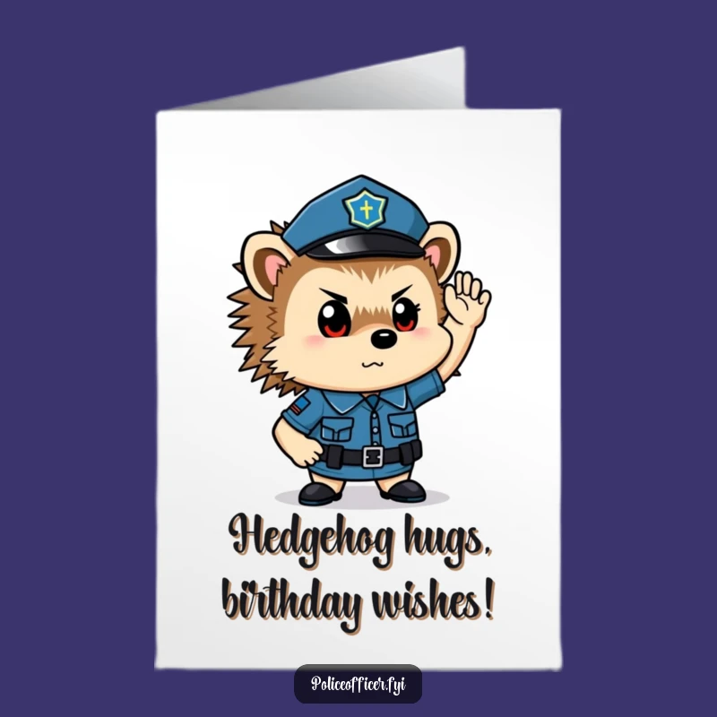 Free Printable Hedgehog Cop Birthday Card: Funny Downloadable Gift for Law & Order Fans