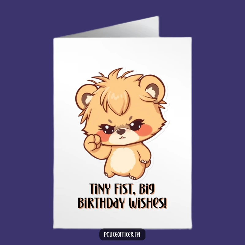 Free Printable Birthday Card: Determined Bear Cub Shaking Fist - Funny Downloadable Gift