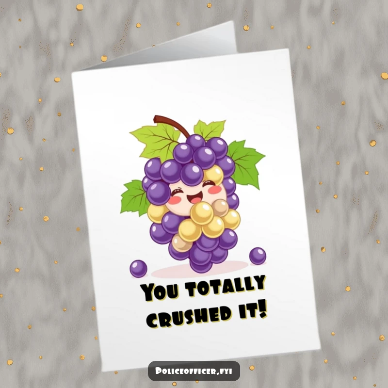 Funny Free Printable Congratulations Card: A bunch of smiling grapes happily bouncing, celebrating a fantastic achievement with glee.
